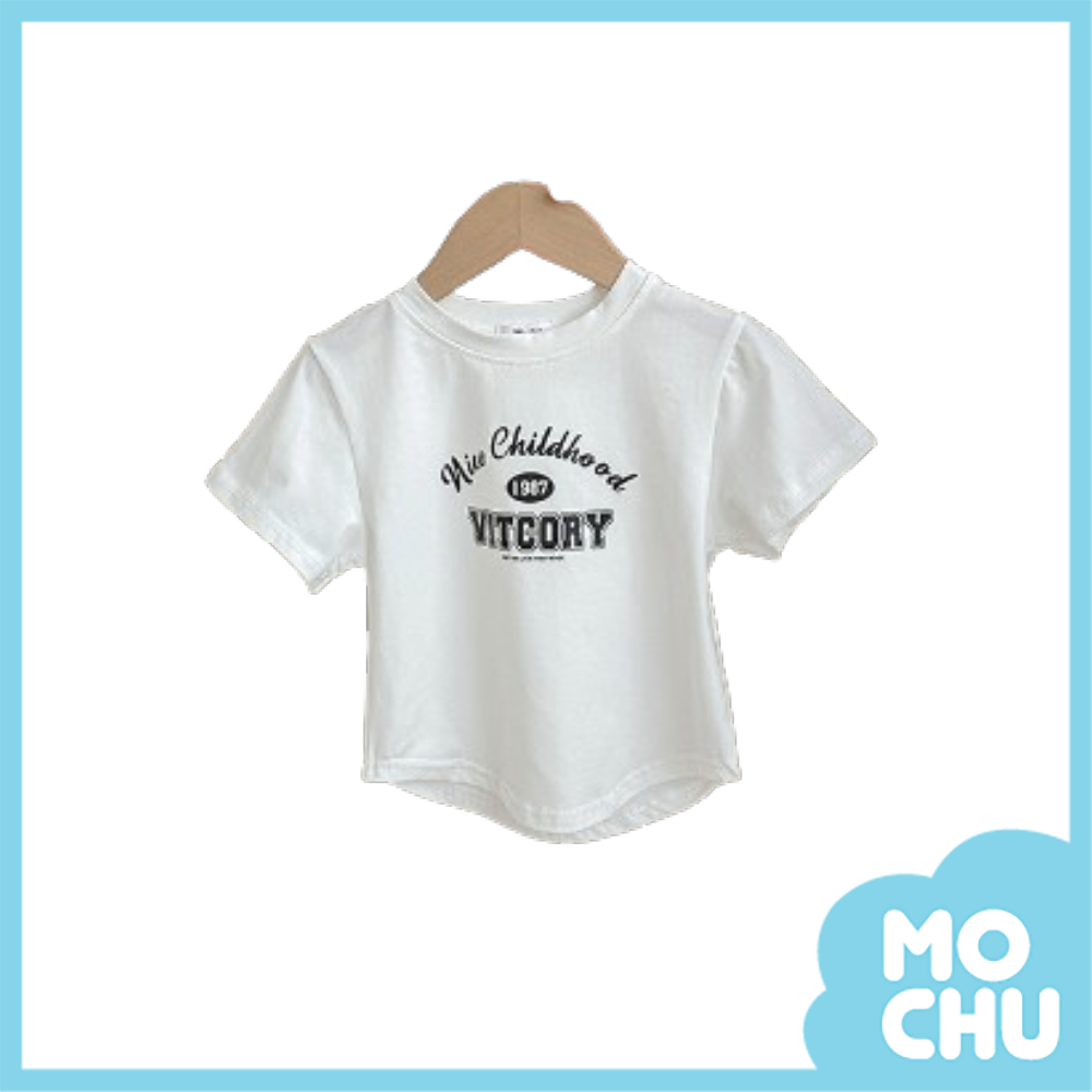 1987字母弧型下擺短袖上衣(三色)