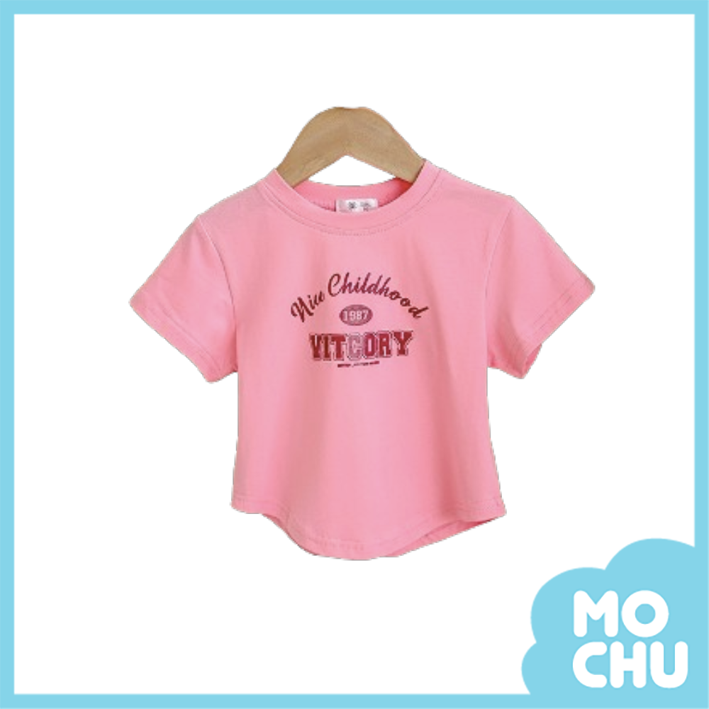 1987字母弧型下擺短袖上衣(三色)