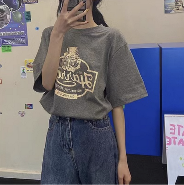 Loose Half Sleeve Base Shirt T-Shirt (410 Gray) (Size: M-2XL (Contact Customer Service to confirm shipping size after placing an order))