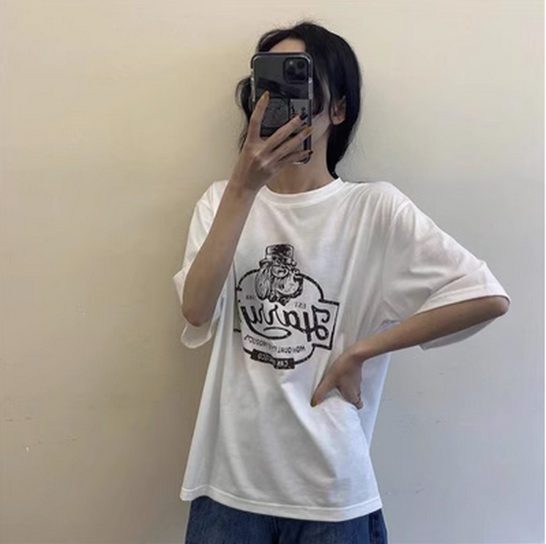 Loose Half Sleeve Base Shirt T-Shirt (410 White) (Size: M-2XL (Contact Customer Service to confirm the shipping size after placing an order))