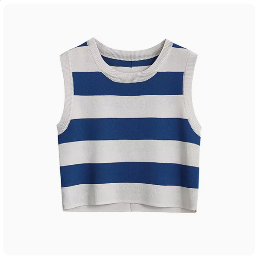 Cropped Striped Vest (Blue & White) (One Size)