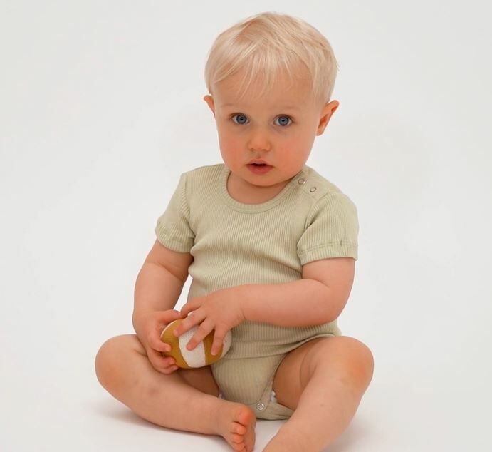 MINIMALISMA 絲綢羅紋短袖包屁衣 Buddy - Pear Sorbet