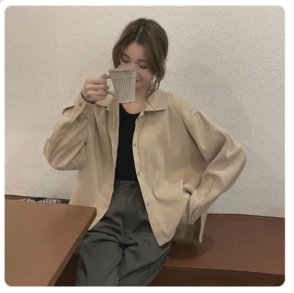 Casual jacket shirt (apricot size: S-2XL) (please contact customer service to confirm the shipping size after placing an order)