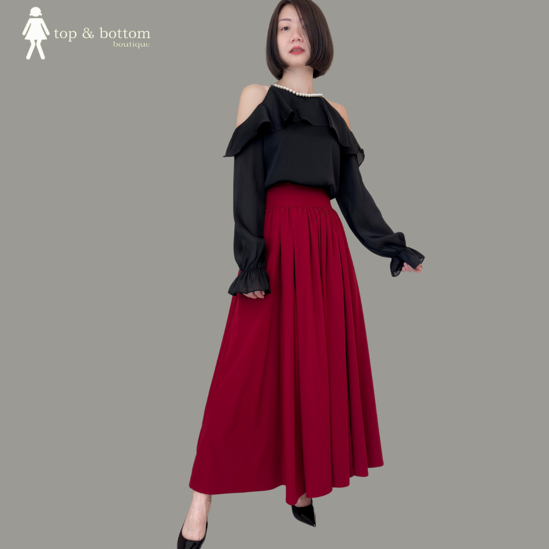 COLD SHOULDER L/SLEEVE PEARL NECK BLOUSE