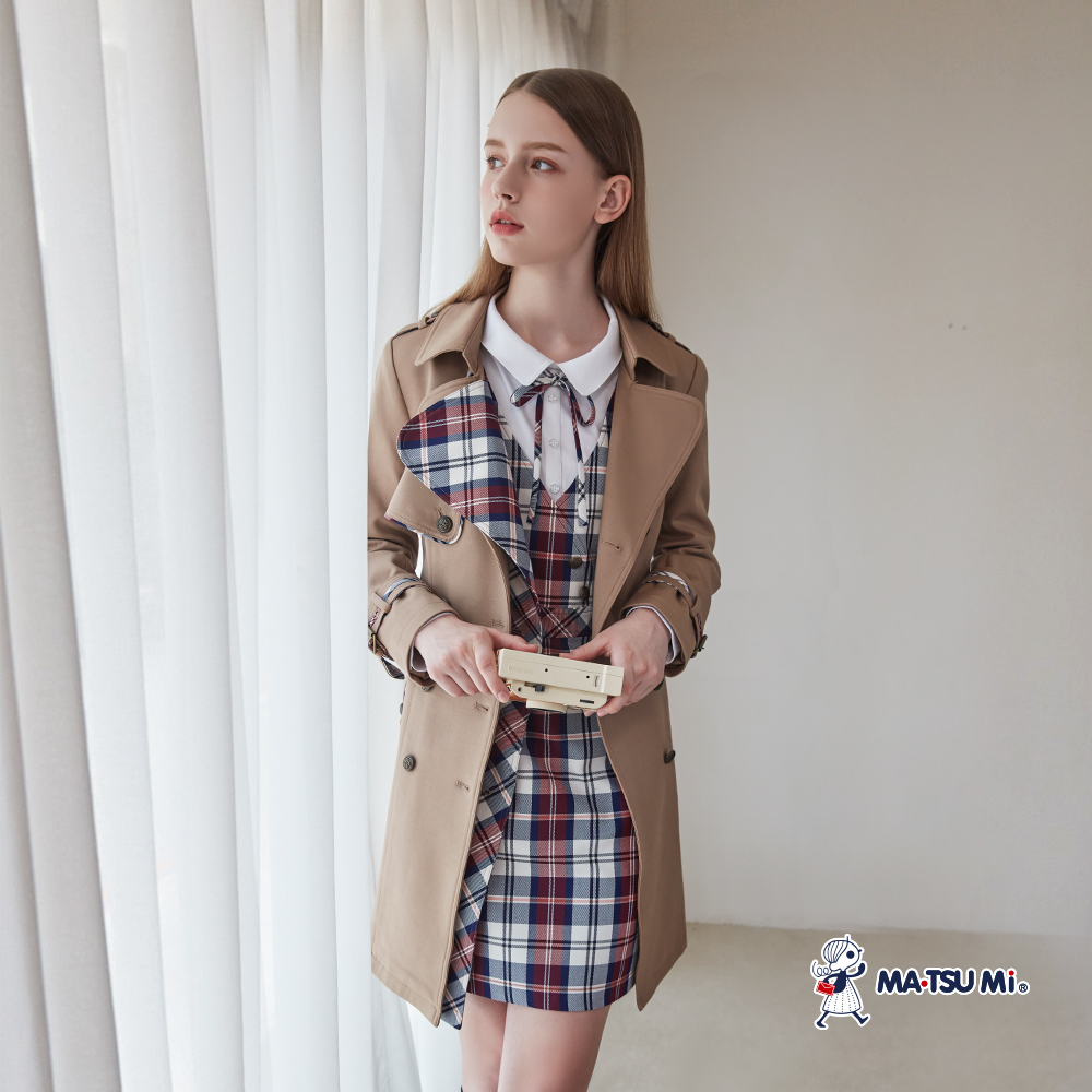 MA‧TSU Mi 學院風假兩件拼接格紋吊帶洋裝(紅.墨綠)