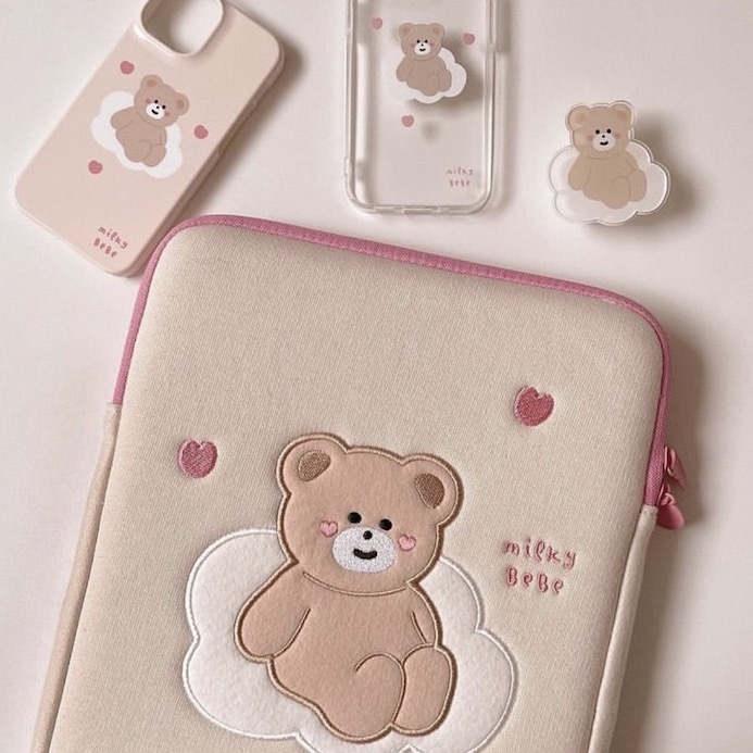 《43011》愛心奶油小熊電腦包/平板包