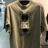 [S] LIFEWORK SNAPBACK HIP DOG APPLIQUE SHORT SLEEVE T-SHIRT,KHAKI, LW242TS106121 (SLW459)