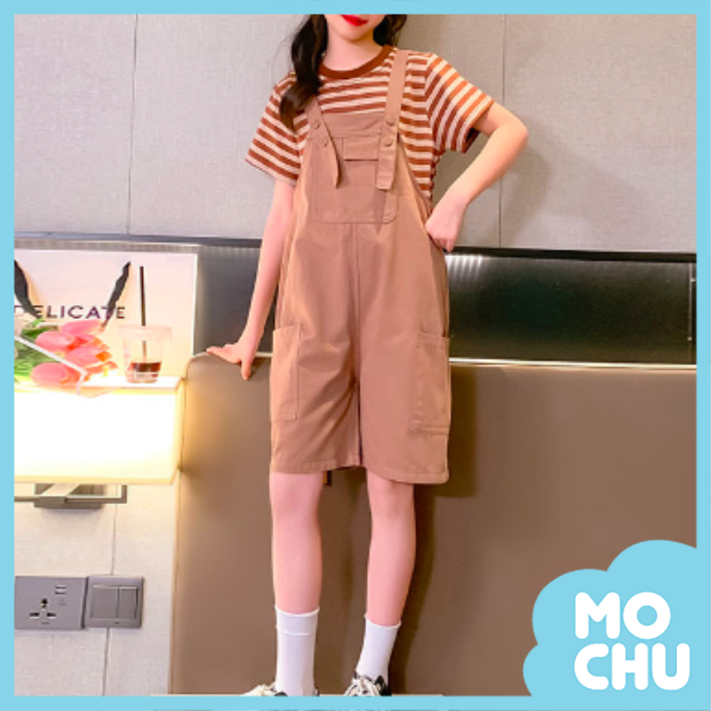 大口袋條紋背帶褲兩件套裝(三色)