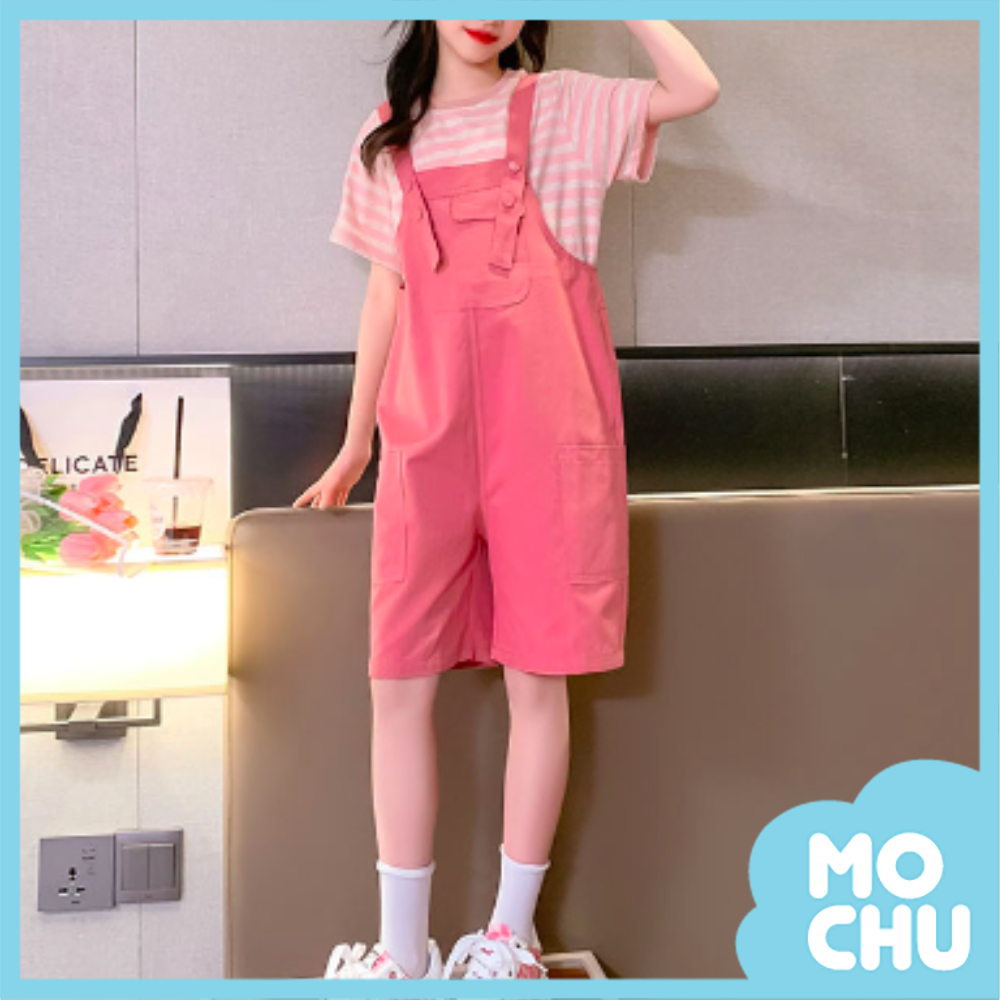 大口袋條紋背帶褲兩件套裝(三色)