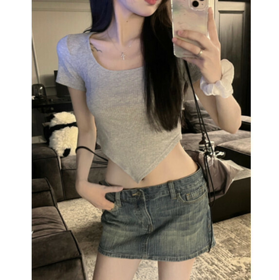Summer short irregular T (light gray) [Size: S-XL] [Contact customer service to confirm the shipping size after placing an order]