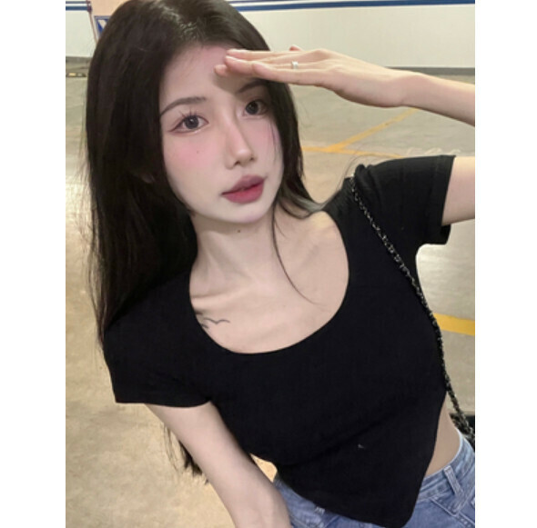 Summer short irregular T (black) [Size: S-XL] [Contact customer service to confirm the shipping size after placing an order]