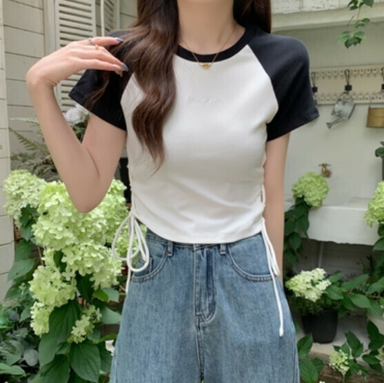 Summer Contrast Raglan Sleeve T (White) [Size: S-L] [Contact Customer Service to Confirm Shipping Size After Placing an Order]