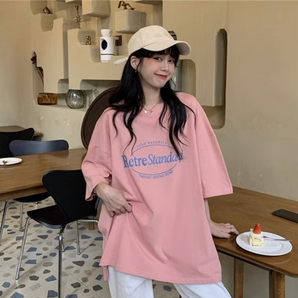 Loose Half Sleeve Base Shirt T-Shirt (417 Pink) (Size: M-2XL (Contact customer service to confirm shipping size after placing an order))