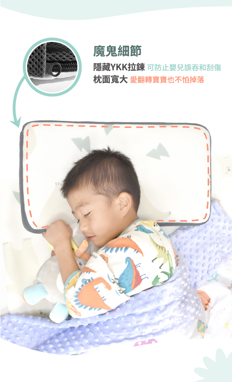 隱藏YKK拉鍊,防誤吞、刮傷