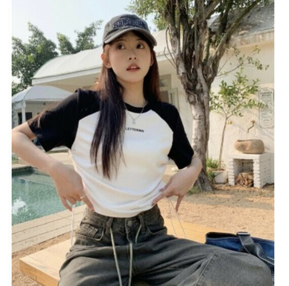 Summer drawstring raglan sleeve short T (white) [Size: S-L] [Contact customer service to confirm the shipping size after placing an order]