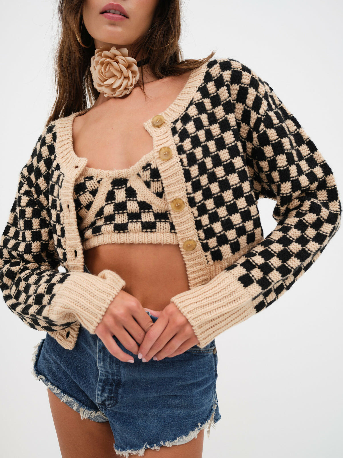Lana Bustier Cardi Set 棋盤針織套裝