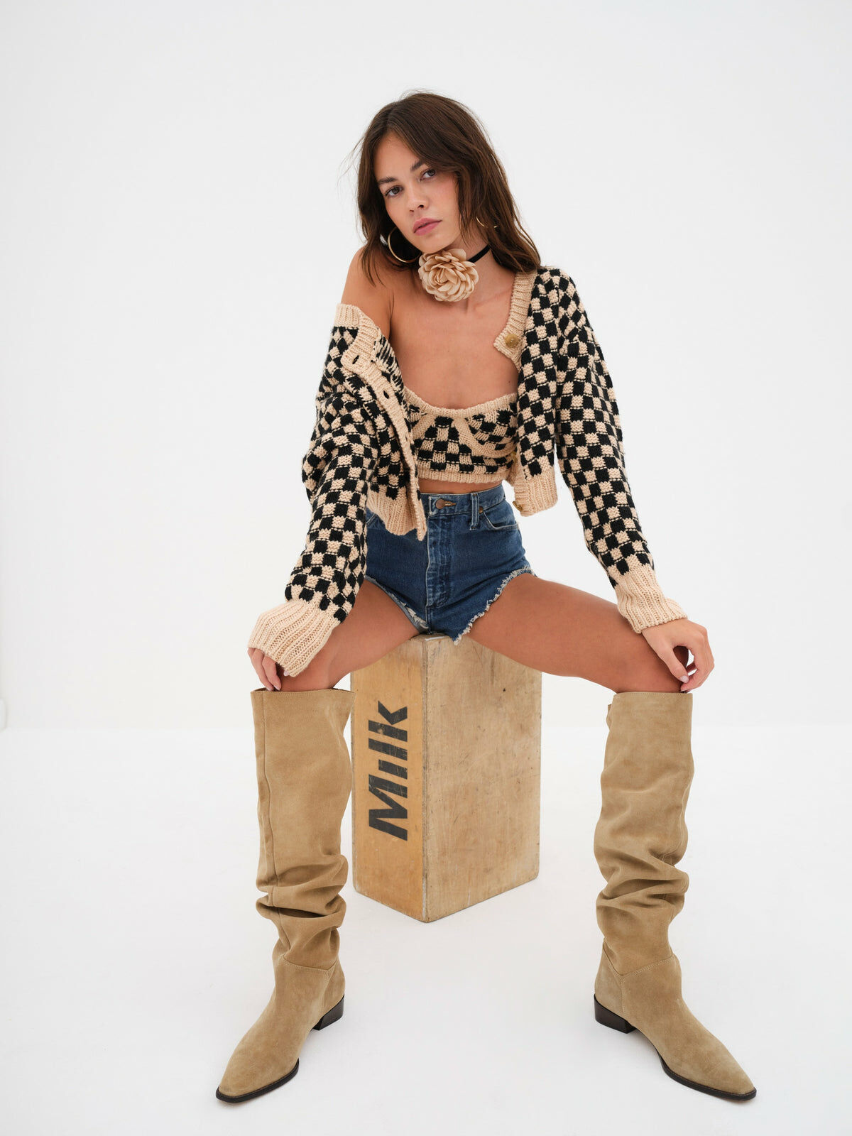 Lana Bustier Cardi Set 棋盤針織套裝