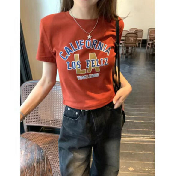 Summer slim slim short sleeve t (brick red) [size: S-L] [Contact customer service to confirm the shipping size after placing an order]