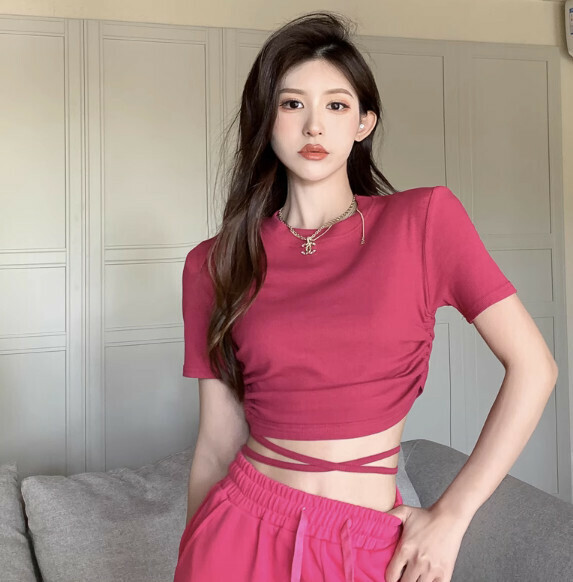 Summer threaded cotton short sleeve T (dragon fruit) [one-size-fits-all]