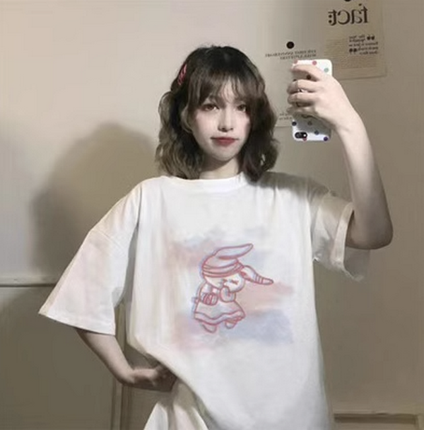 Loose Half Sleeve Base Shirt T-Shirt (411 White) (Size: M-2XL (Contact customer service to confirm the shipping size after placing an order))