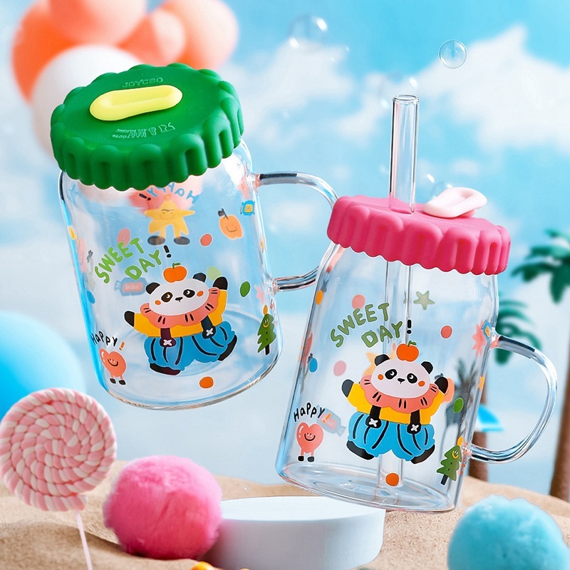 《4104》可愛繽紛熊貓大容量玻璃水杯825ML