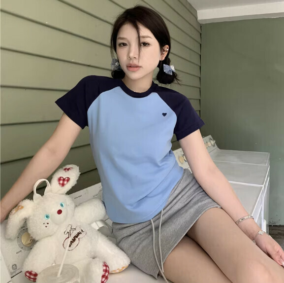 Summer raglan sleeve t (blue) [Size: S-XL] [Contact customer service to confirm the shipping size after placing an order]