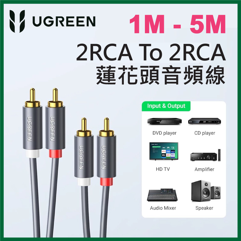 UGREEN - 2RCA To 2RCA 蓮花頭音頻線 紅白雙蓮花音頻線 (1M - 5M)