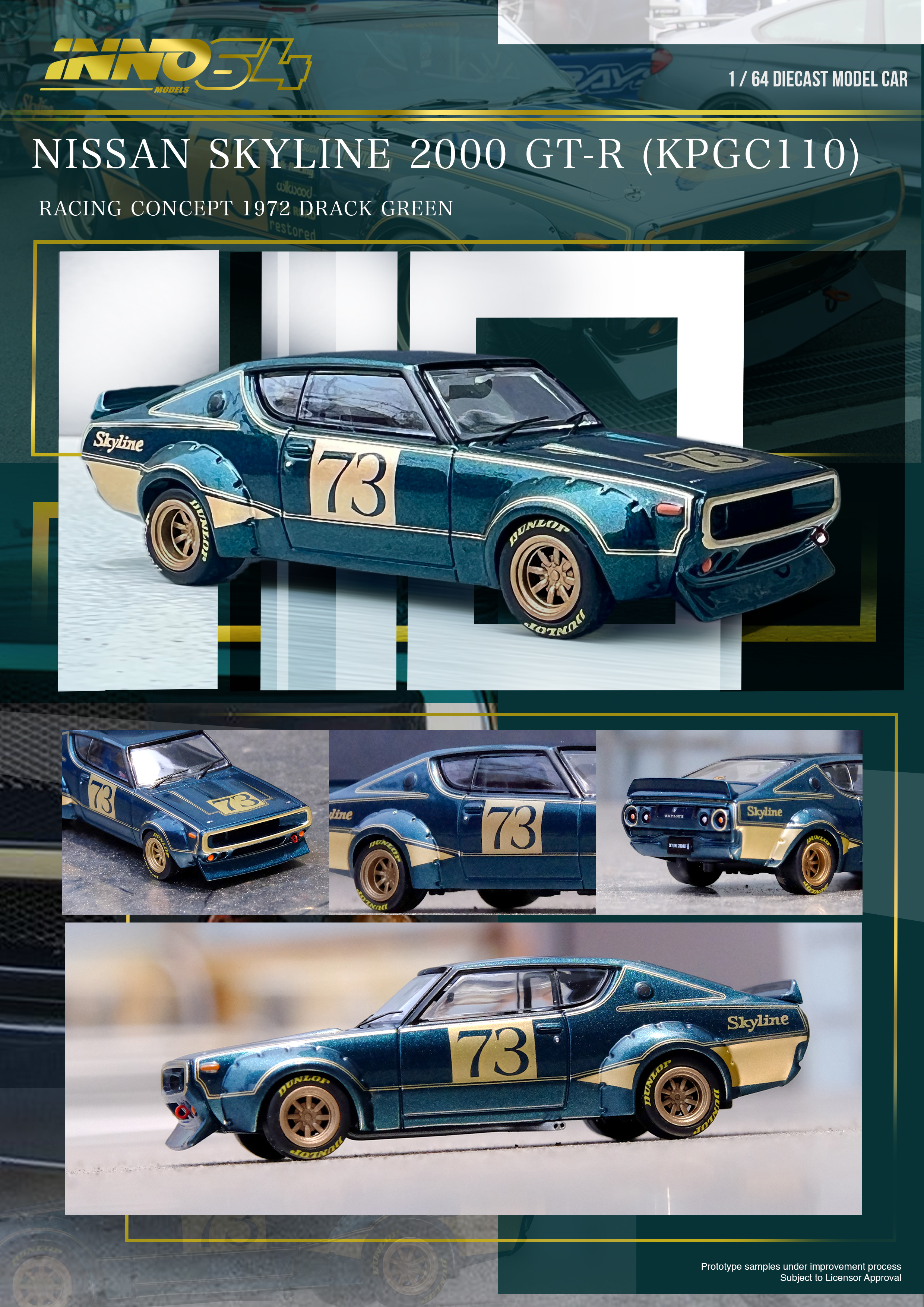 INNO 1/64 Die-cast 日產 NISSAN SKYLINE 2000 GT-R (KPGC110) Racing Concept Green