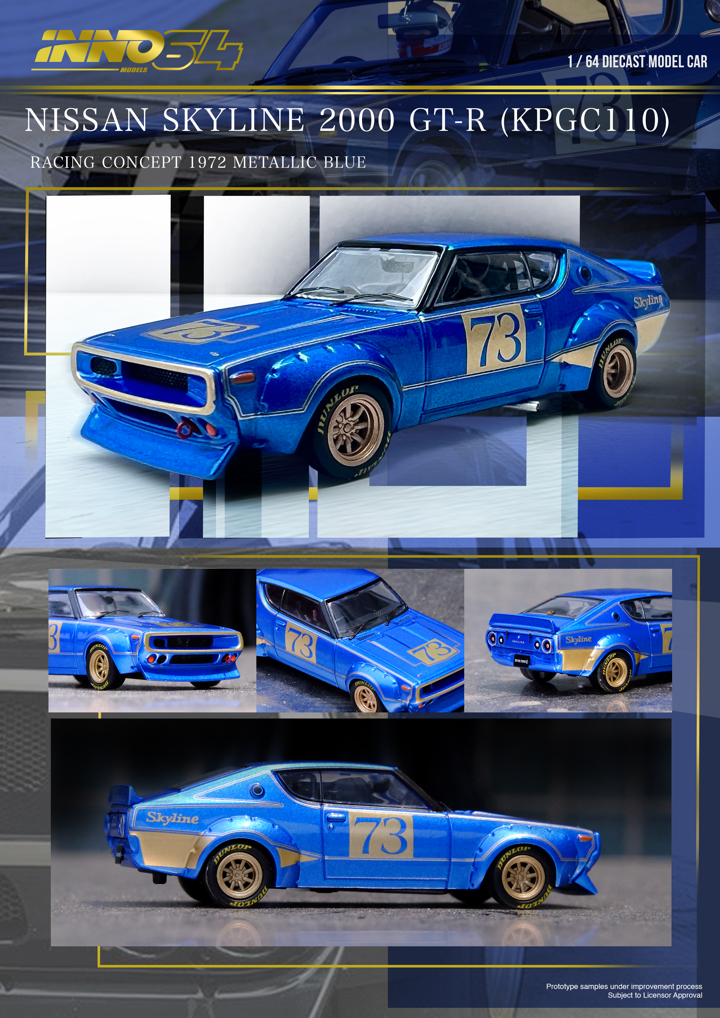 INNO 1/64 Die-cast 日產 NISSAN SKYLINE 2000 GT-R (KPGC110) Racing Concept Blue