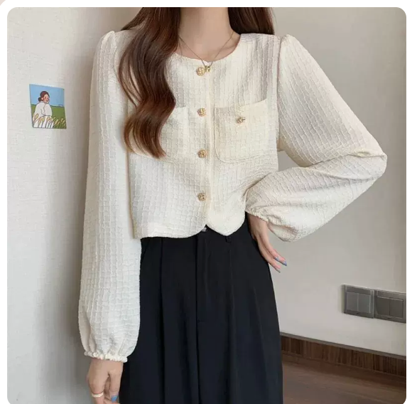 Short long-sleeved shirt (apricot size: S-3XL) (please contact customer service to confirm the shipping size after placing an order)