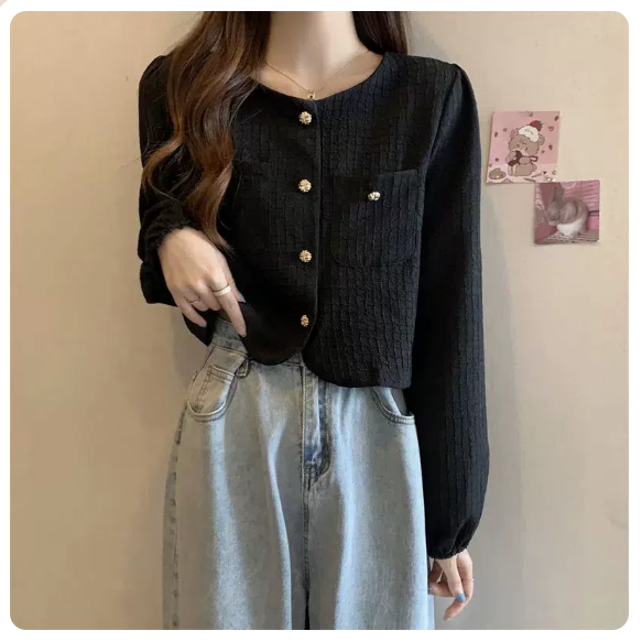 Short Long Sleeve Shirt (Black Size: S-3XL) (Please contact customer service to confirm the shipping size after placing an order)