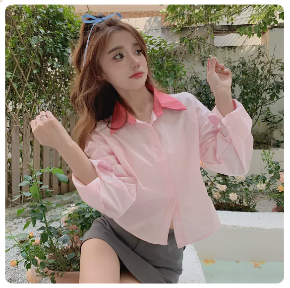 Short Long Sleeve Shirt (Pink Size: S-3XL) (Please contact customer service to confirm the shipping size after placing an order)