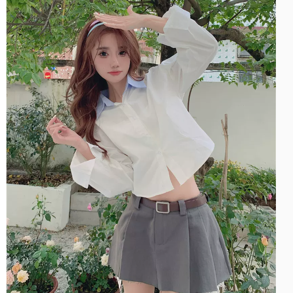 Short Long Sleeve Shirt (White Size: S-3XL) (Please contact customer service to confirm the shipping size after placing an order)