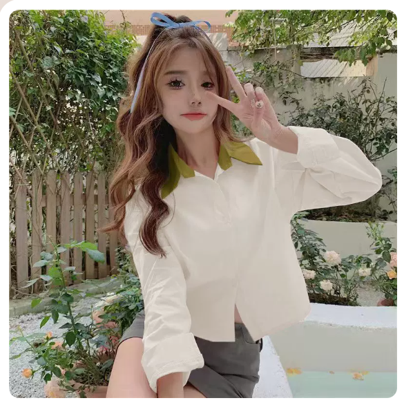 Short long-sleeved shirt (apricot size: S-3XL) (please contact customer service to confirm the shipping size after placing an order)