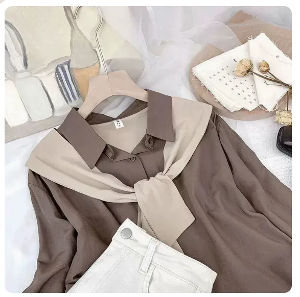 Loose shawl fake two long-sleeved shirts (brown size: S-3XL) (please contact customer service to confirm the shipping size after placing an order)