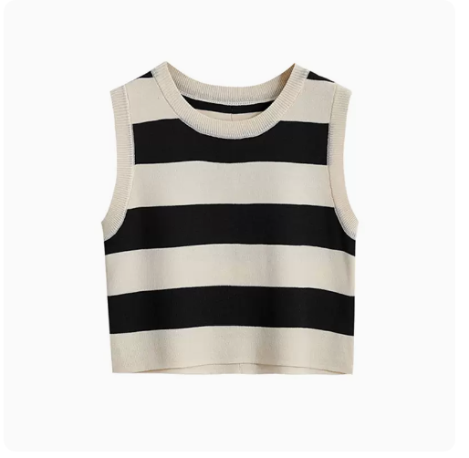 Short Striped Vest (Black & White) (One Size)