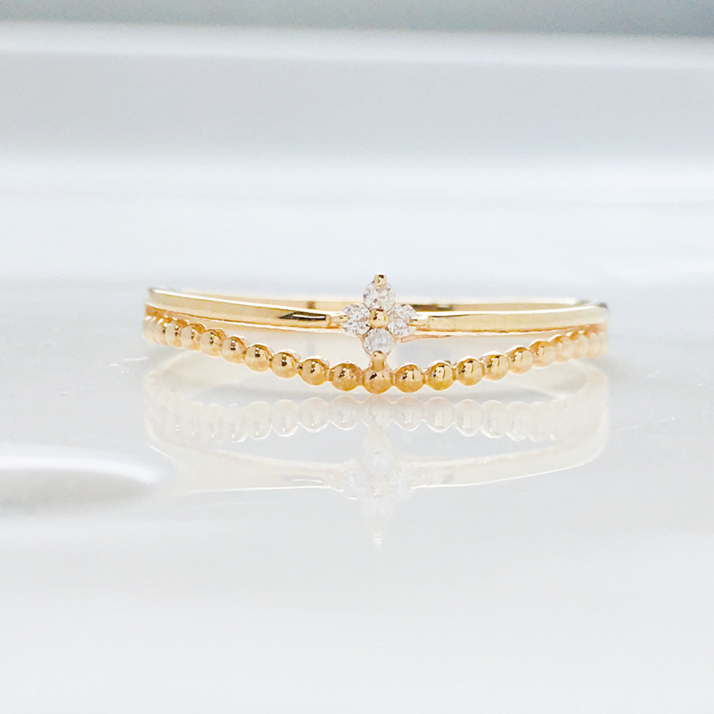 【me.luxe】K10雙層幸運草鑽石戒