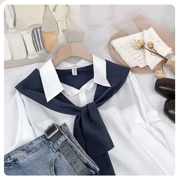Loose shawl fake two long-sleeved shirts (white size: S-3XL) (please contact customer service to confirm the shipping size after placing an order)
