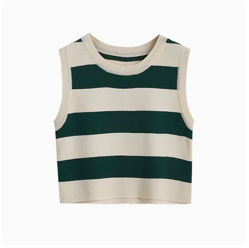 Cropped Striped Vest (Wood Green) (One Size)