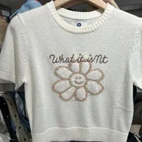 [S] MARK GONZALES WHAT IT ISN'T WOMEN'S FLOWY GRAPHIC CREW NECK SHORT SLEEVE KNIT,IVORY, MG2402KT61-IV (SMG14)