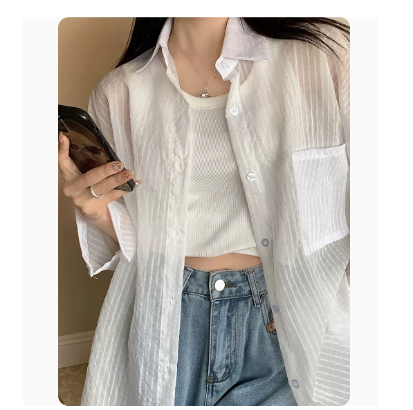 Vertical Stripe Thin Lapel Long Sleeve Shirt (White Size: S-3XL) (Please contact customer service to confirm the shipping size after placing an order)
