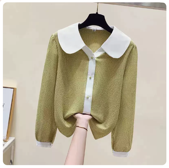 Doll Neck Long Sleeve Shirt (Mustard Size: S-3XL) (Please contact customer service to confirm the shipping size after placing an order)