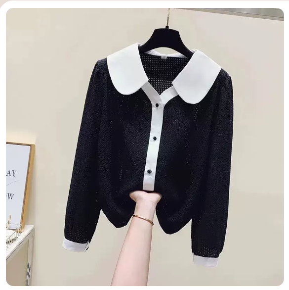 Doll Neck Long Sleeve Shirt (Black Size: S-3XL) (Please contact customer service to confirm the shipping size after placing an order)