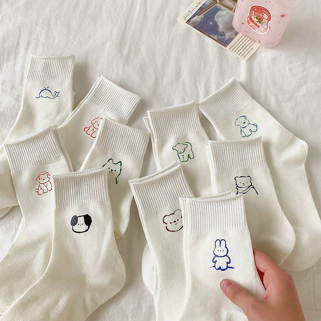 《43013》卡通小動物白色短襪(10款)