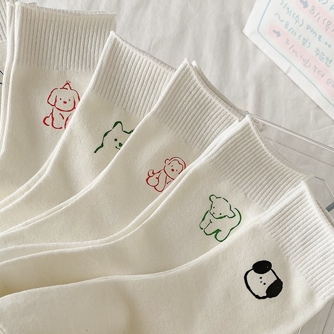 《43013》卡通小動物白色短襪(10款)