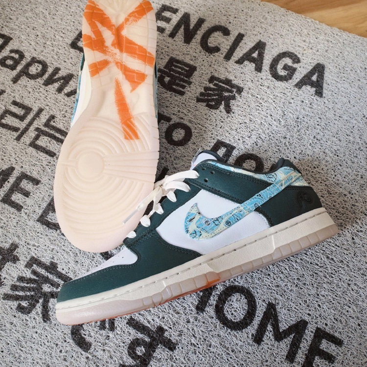 NIKE DUNK LOW HOOPS FIREBALL 白綠 水藍勾 仿舊紋理 男鞋 HF5693-141