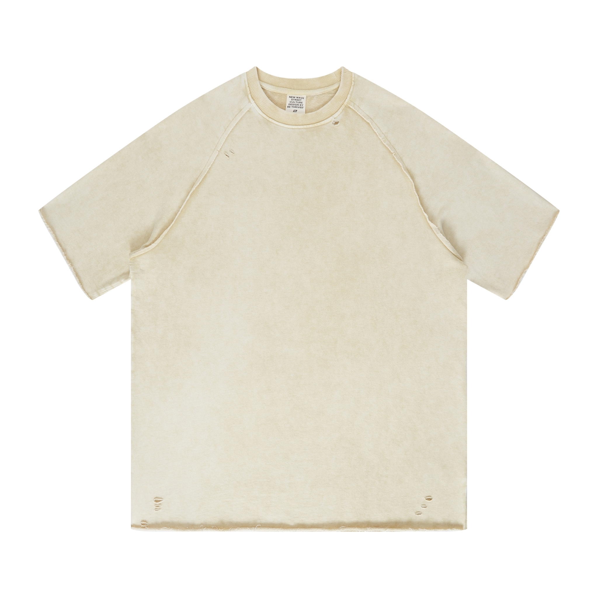 XCTRL 重磅破壞牛角蠟染短T-灰杏