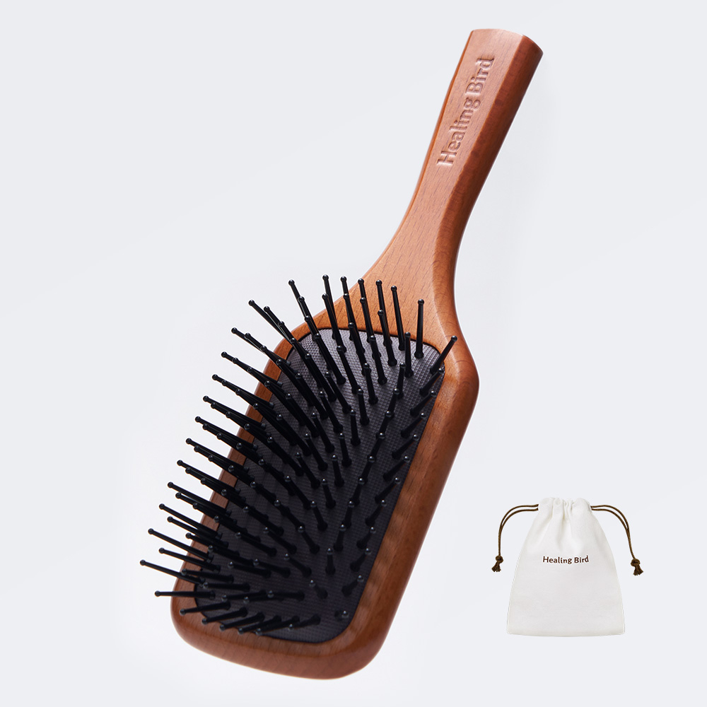 Healing Bird Wood Paddle Brush (with Pouch)