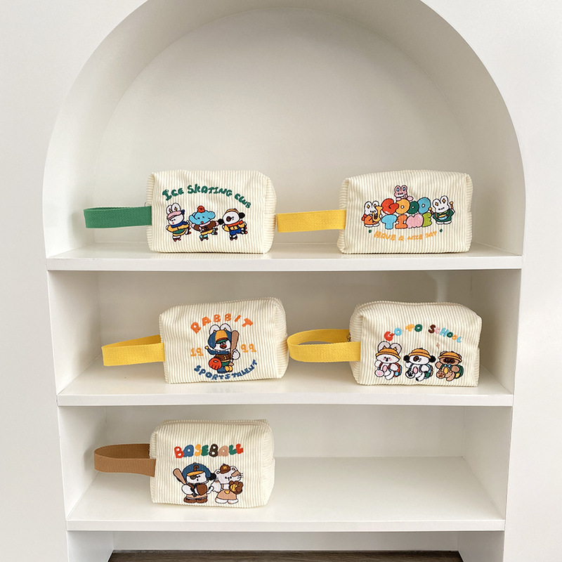 《4112》原創插畫小圖燈芯絨手提化妝包