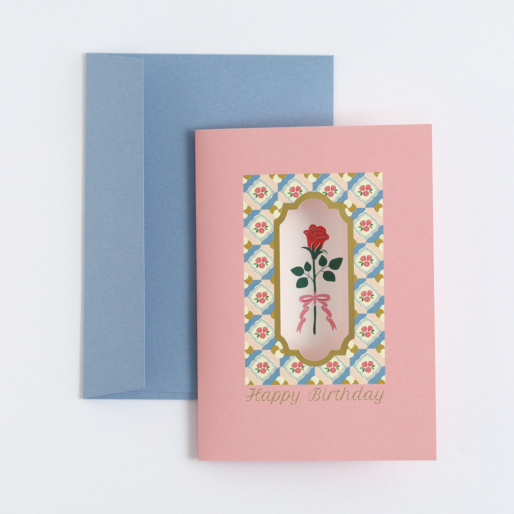 玫瑰 花窗生日卡片 ｜日本STUDY HOLIC